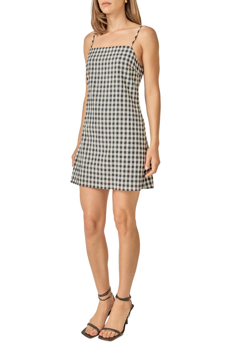 Check Sleeveless Sheath Minidress, Alternate, color, BLACK/ WHITE PLAID