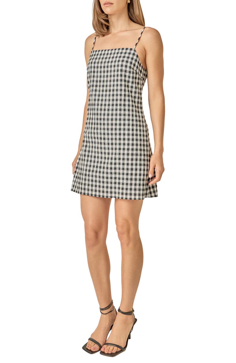 English Factory Check Sleeveless Sheath Minidress, Alternate, color, Black/ White Plaid