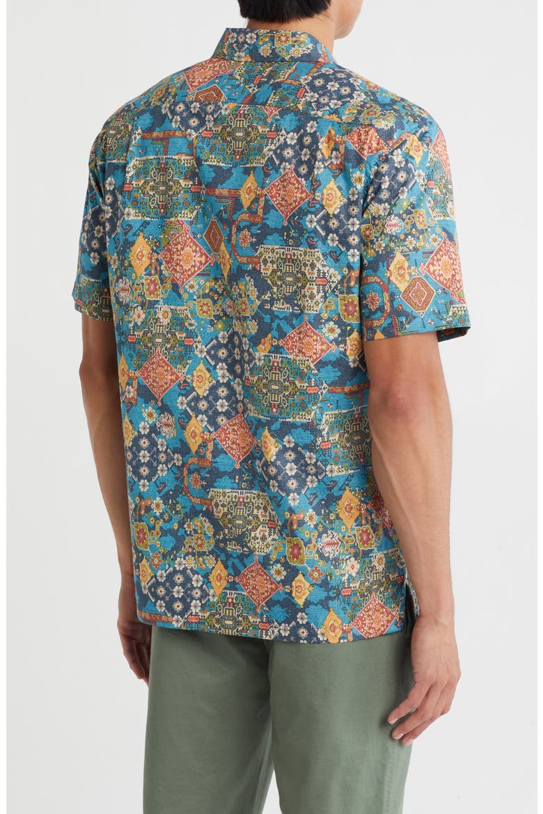 Ankara Short Sleeve Cotton Button-Up Shirt, Alternate, color, NAVY