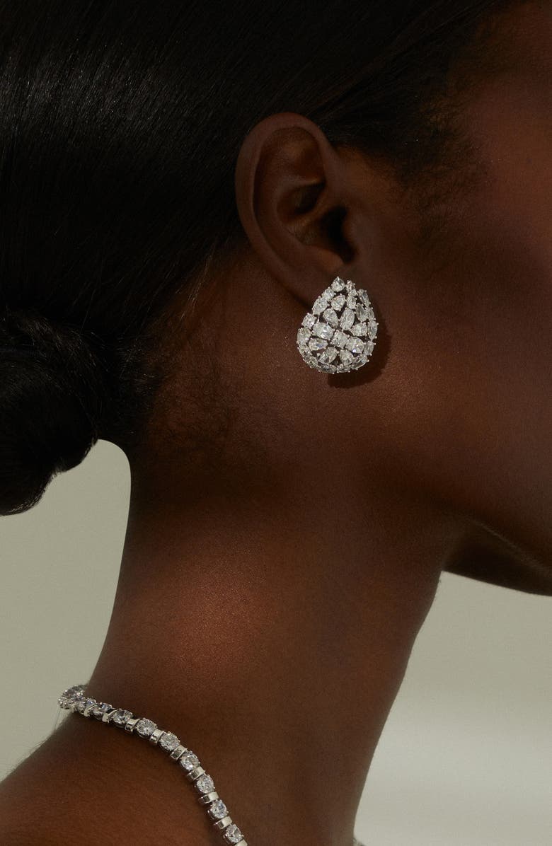 Nadri Shine On Button Stud Earrings, Alternate, color, Rhodium