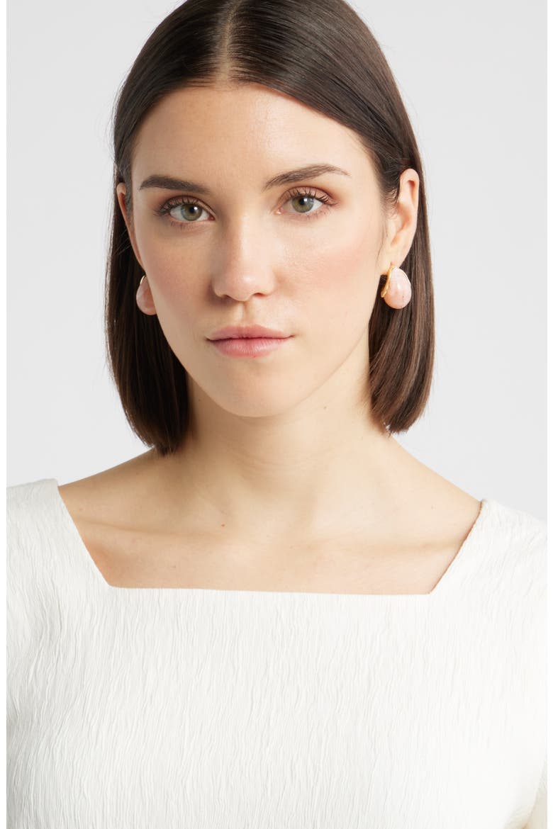Resin Huggie Hoop Earrings, Alternate, color, PEACH- GOLD