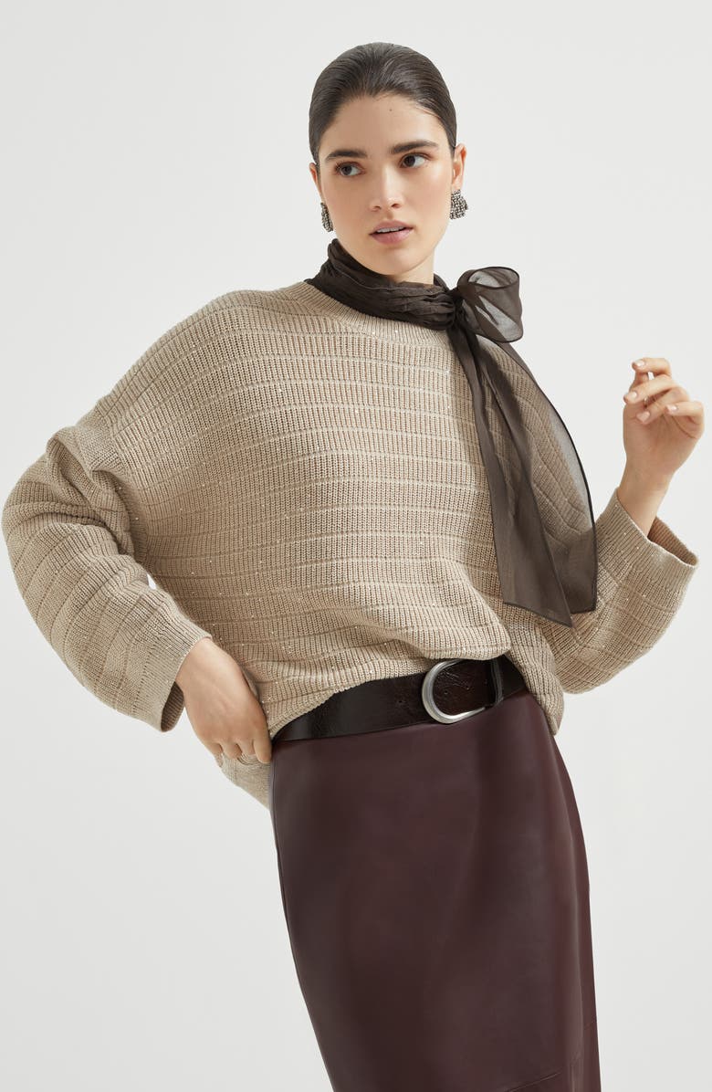 Brunello Cucinelli Cotton Diamond yarn sweater, Alternate, color, Warm Beige