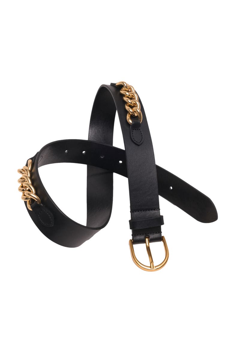 Leather belt with chain details, Alternate, color, Black