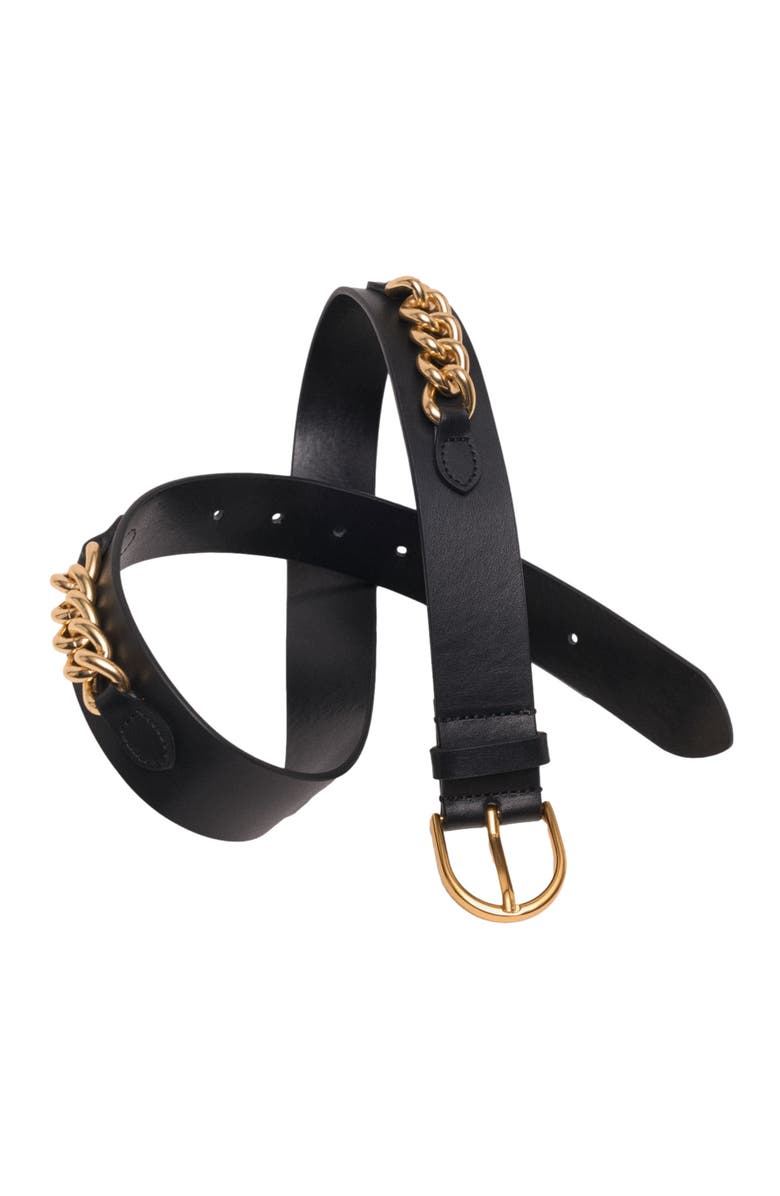 maje Leather belt with chain details, Alternate, color, Black