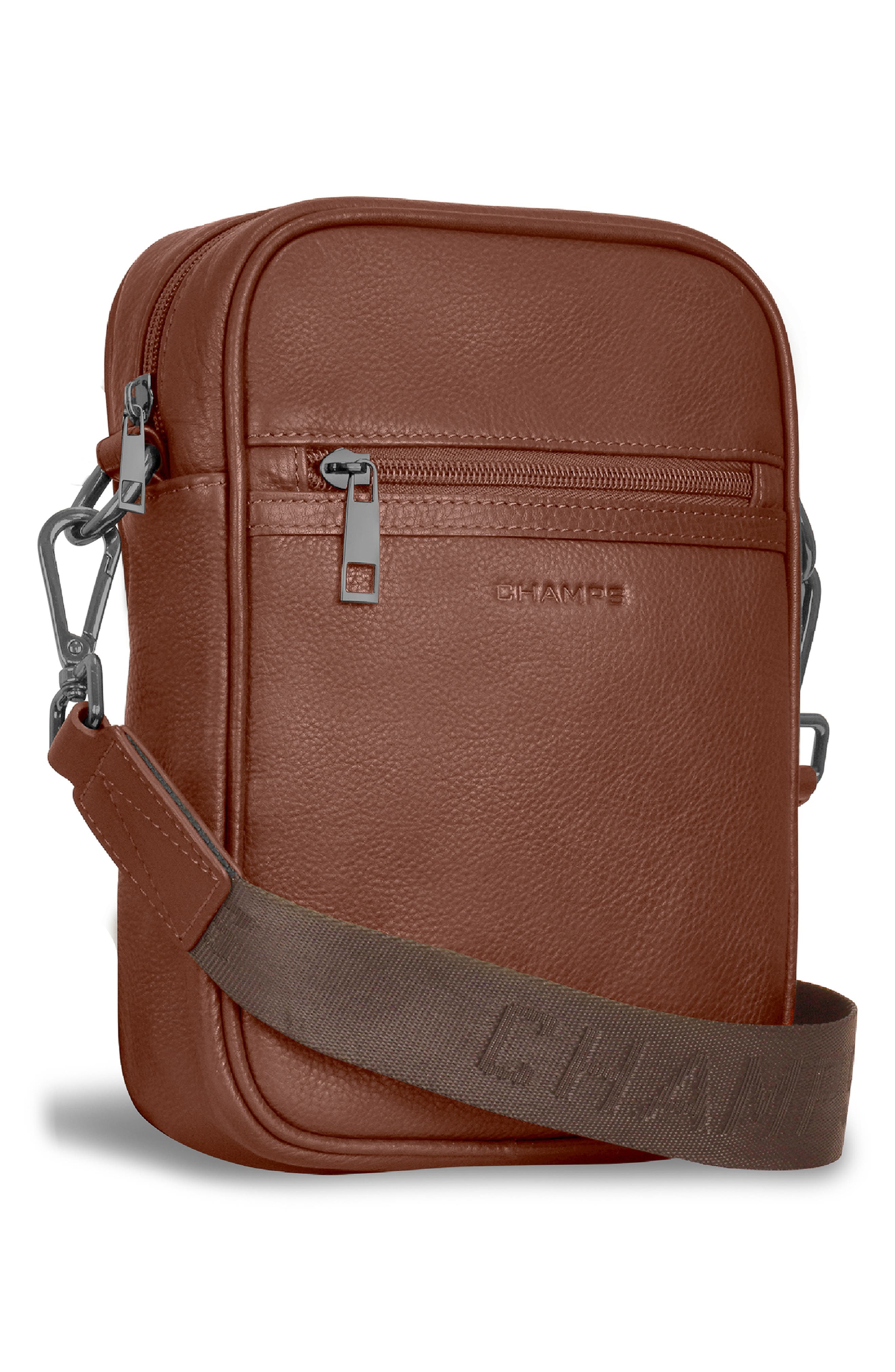 CHAMPS Onyx Leather Vertical Crossbody Bag, Alternate, color, Brown