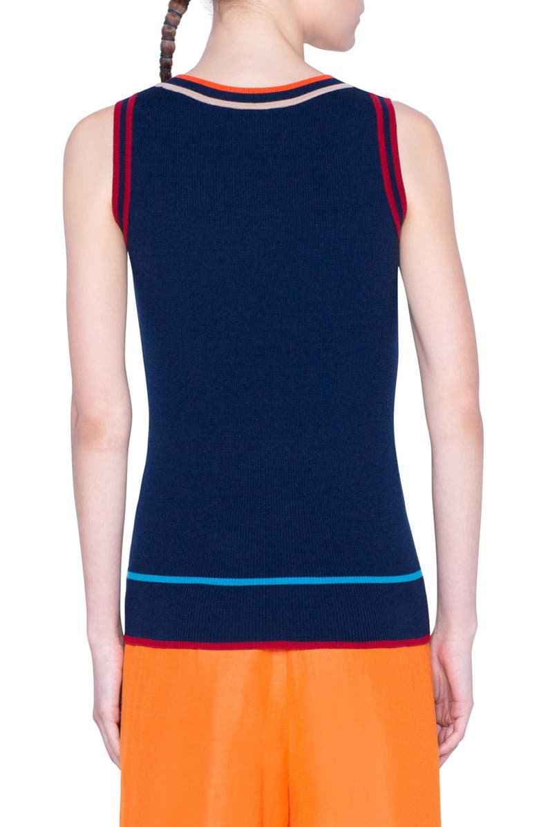 Akris punto Stripe Ribbed Stretch Merino Wool Tank, Alternate, color,