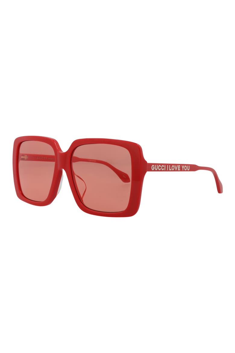 58mm Square Sunglasses, Alternate, color, RED RED RED