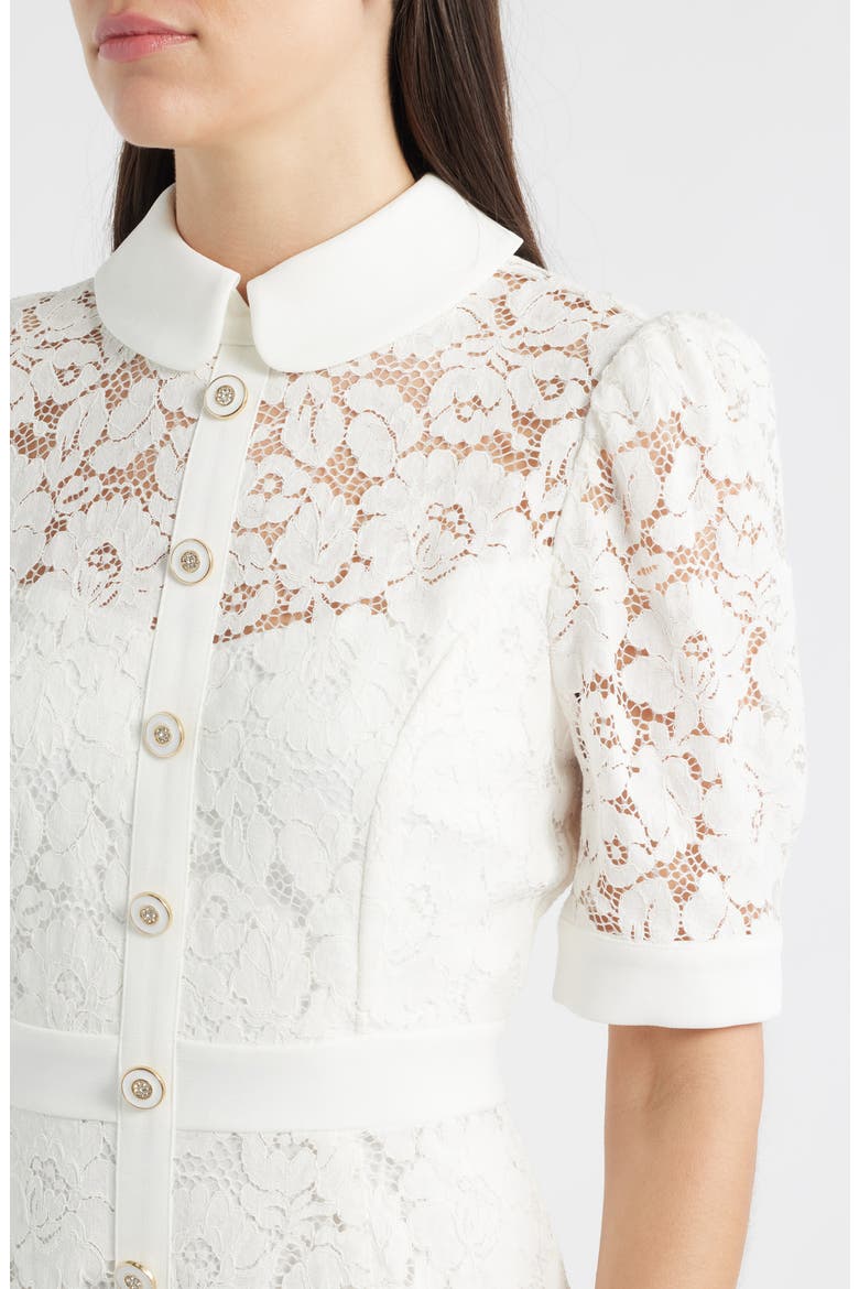 Crepe & Lace Shirtdress, Alternate, color, IVORY
