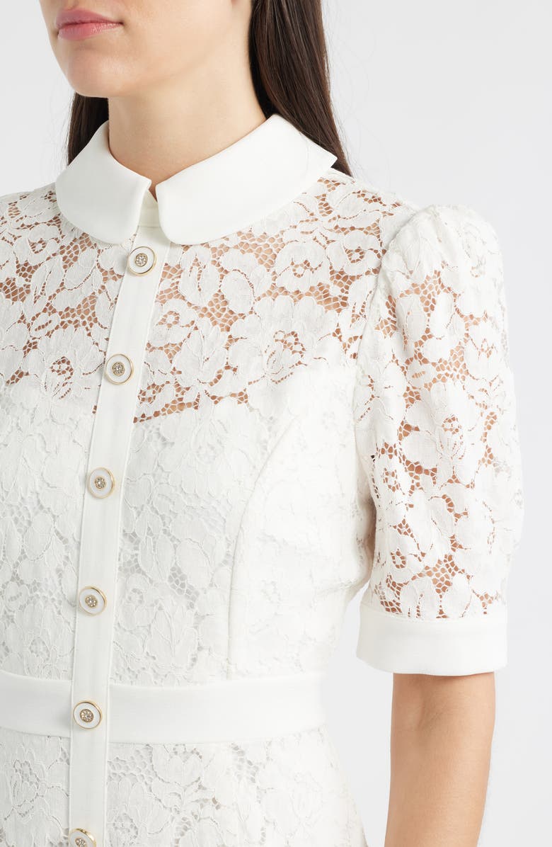 Tahari ASL Crepe & Lace Shirtdress, Alternate, color, Ivory