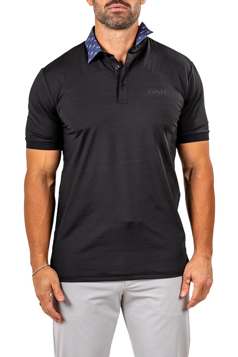 Marthyr0021 Black Contrast Collar Golf Polo, Main, color, BLACK