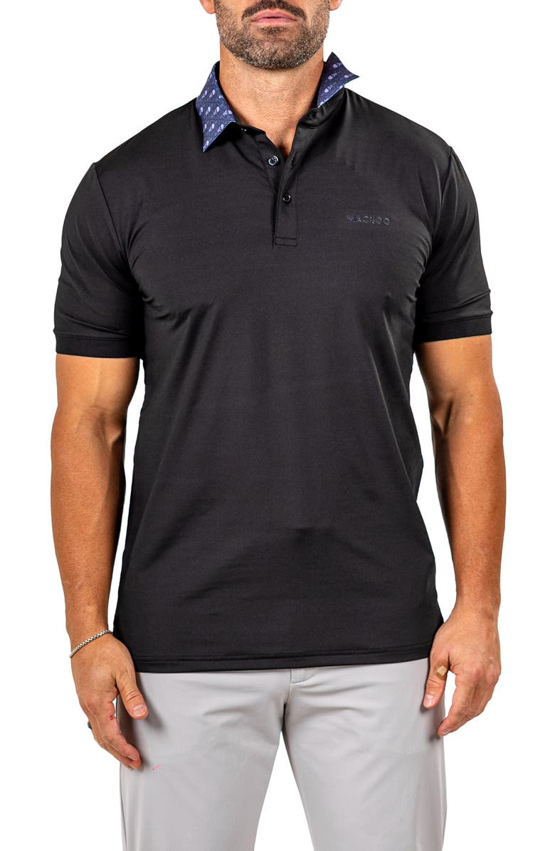 Maceoo Marthyr0021 Black Contrast Collar Golf Polo, Main, color,