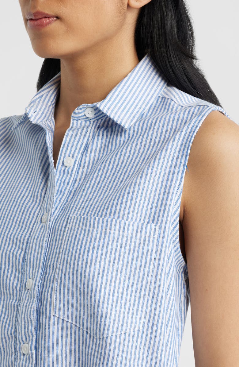 beachlunchlounge Marina Stripe Sleeveless Cotton Shirtdress, Alternate, color, Bay Blue