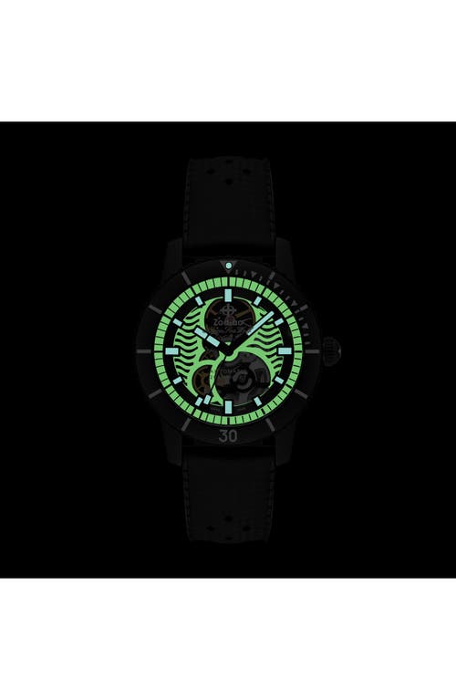 Zodiac Compression Diver Skeleton Rubber Strap Watch, 40mm In Black