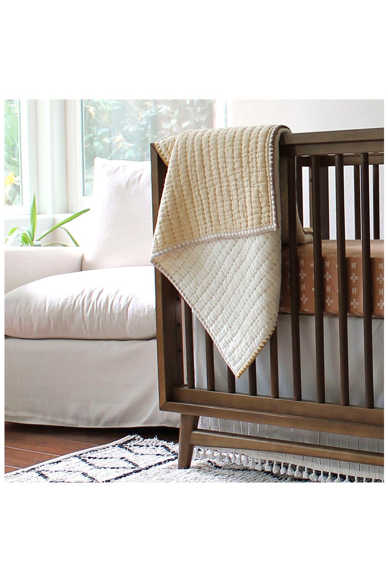 Quilted Cotton Baby Blanket, Alternate, color, TAN/ WHITE