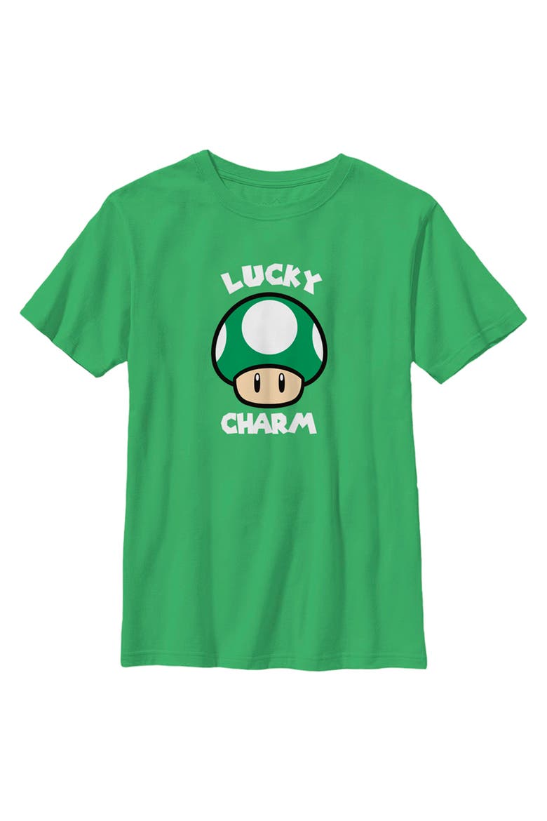 Boys' Nintendo Super Mario St. Patrick's Day Extra Life Mushroom Lucky Charm Graphic Tee, Main, color, Kelly Green