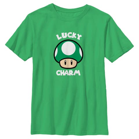 Boy's Nintendo Super Mario St. Patrick's Day Extra Life Mushroom Lucky Charm  Graphic T-Shirt