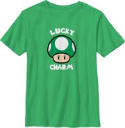NINTENDO Boy's Nintendo Super Mario St. Patrick's Day Extra Life Mushroom Lucky Charm Graphic T-Shirt