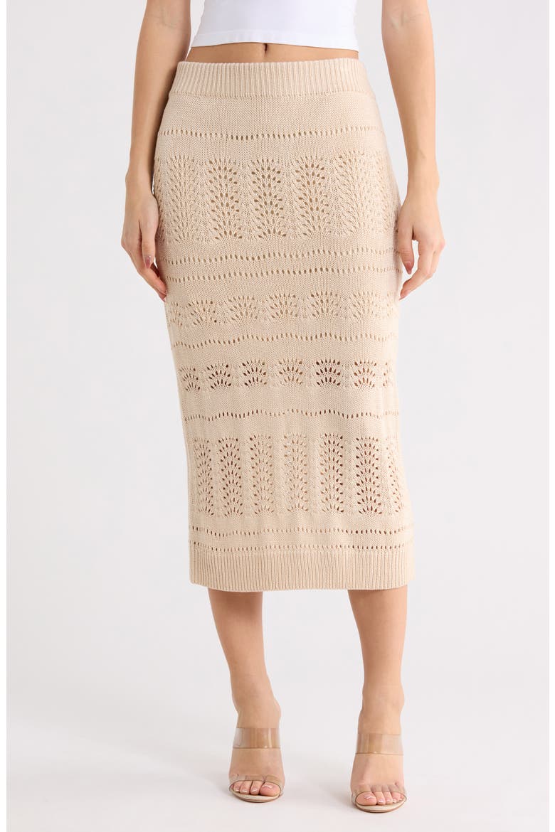 Pointelle Open Knit Midi Skirt, Main, color, NATURAL
