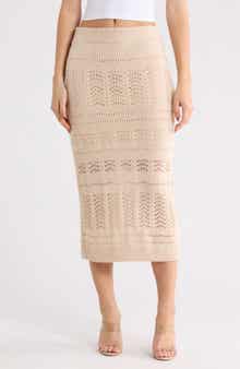 WISHLIST Pointelle Open Knit Midi Skirt