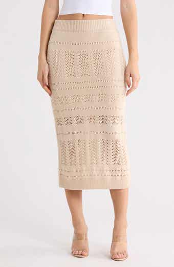 WISHLIST Pointelle Open Knit Midi Skirt
