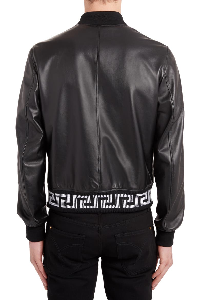 Leather Bomber Jacket, Alternate, color, BLACK