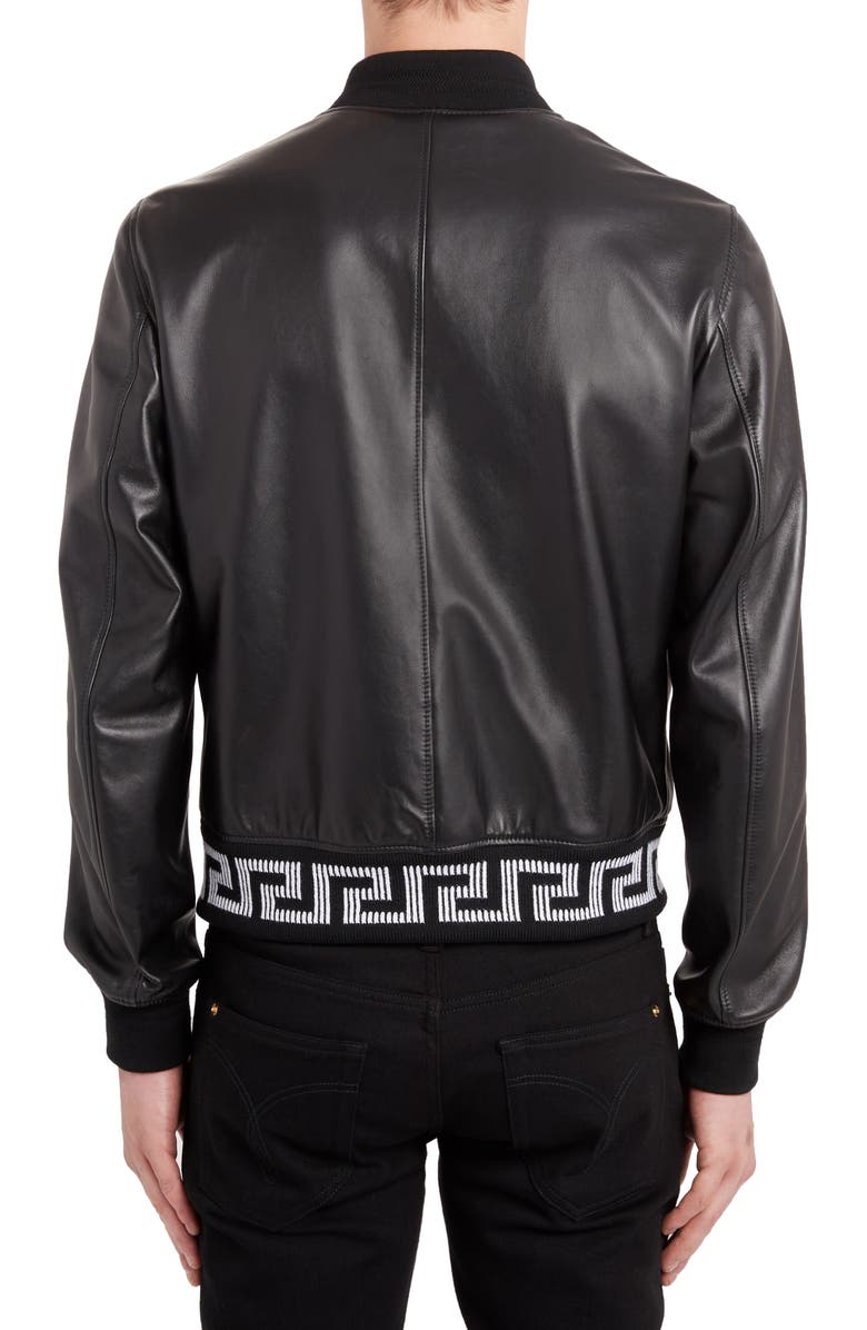 Versace Leather Bomber Jacket, Alternate, color, 