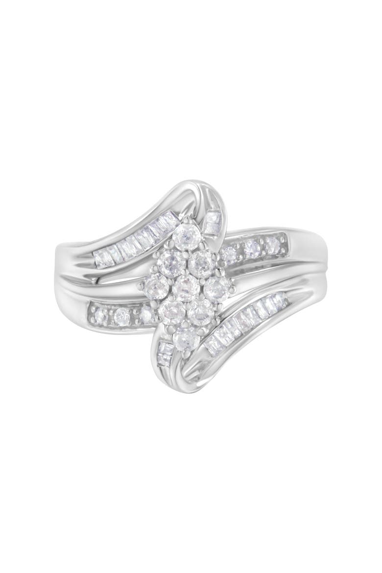 10K White Gold 1/2 cttw Diamond Bypass Cluster Ring, Main, color, White Gold