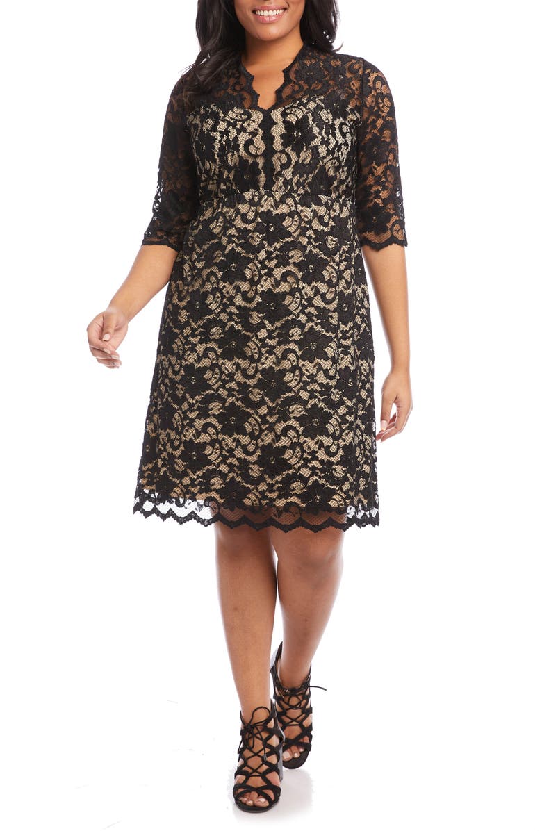 Karen Kane Scalloped Stretch Lace Dress, Main, color,