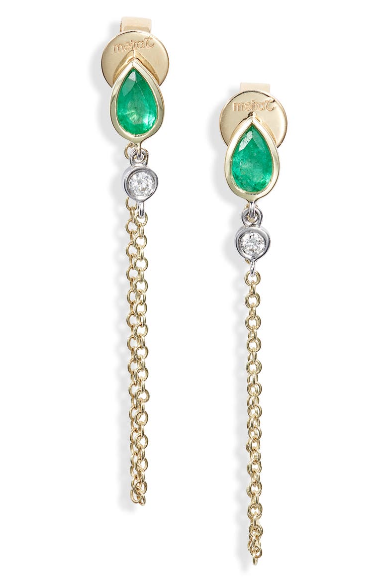 Emerald & Diamond Front/Back Earrings, Main, color, YELLOW GOLD