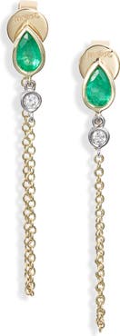 Meira T Emerald & Diamond Front/Back Earrings