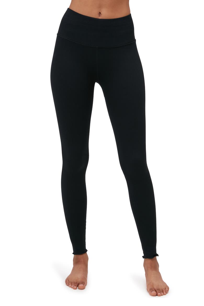 Love Sculpt Ruffle High Waist Leggings, Main, color, BLACK