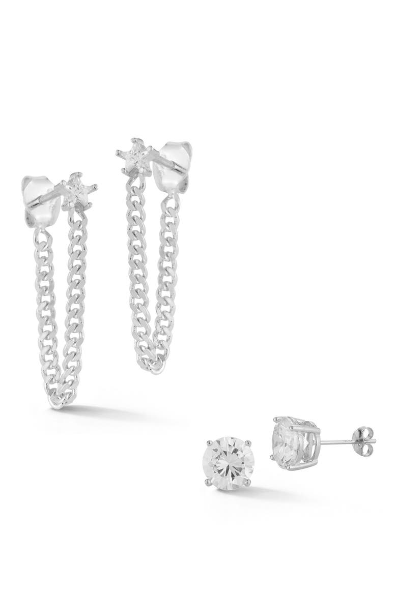 Set of 2 Stud & Front/Back Earrings, Main, color, SILVER