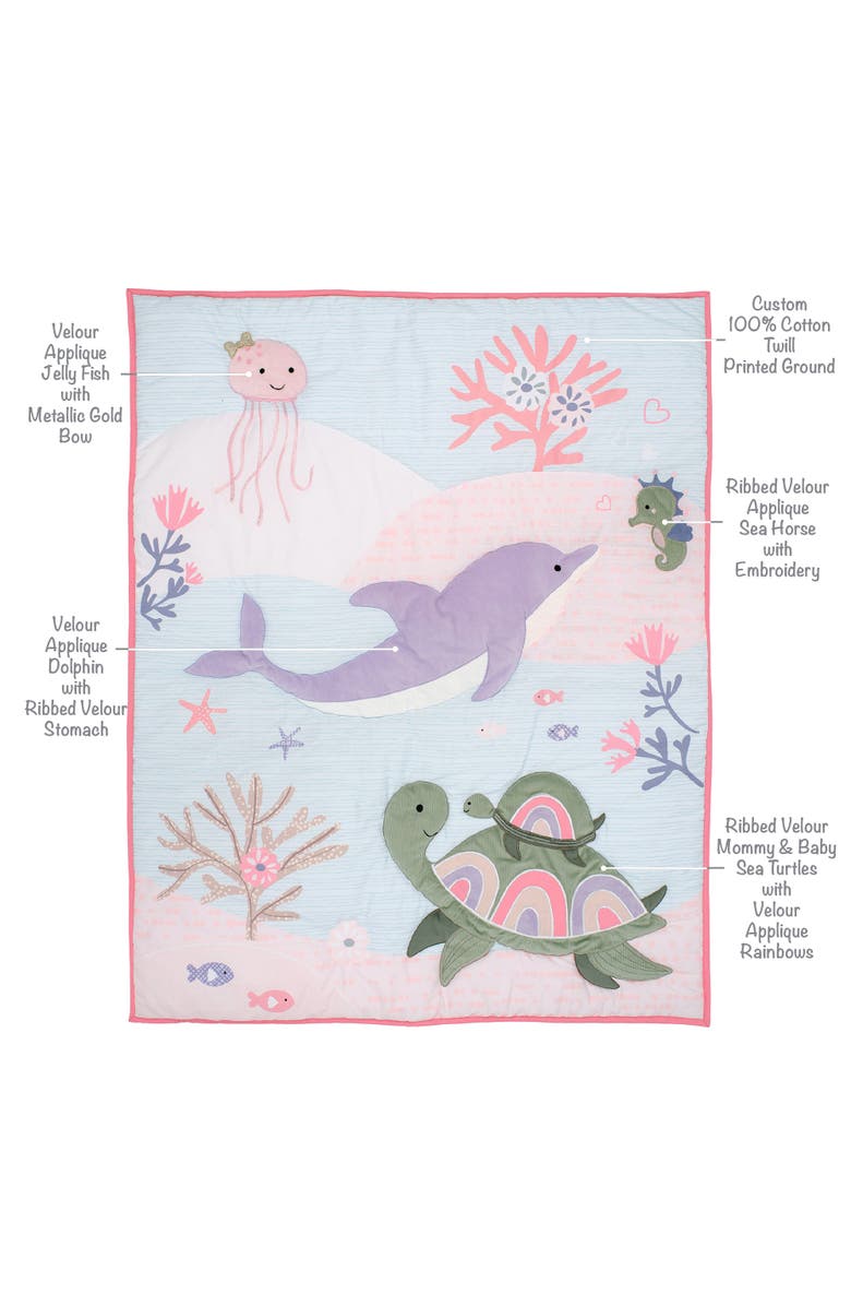Lambs & Ivy Sea Dreams 3-Piece Dolphin/Turtle Nautical Baby Crib Bedding Set, Alternate, color, Pink Multicolor