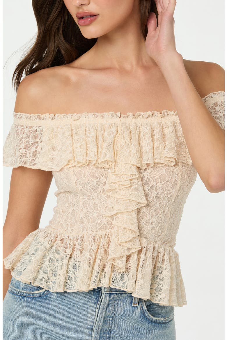 Off the Shoulder Lace Peplum Top, Alternate, color, IVORY