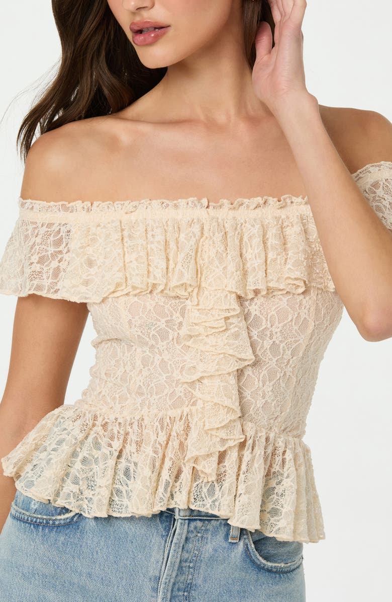 ASTR the Label Off the Shoulder Lace Peplum Top, Alternate, color, Ivory