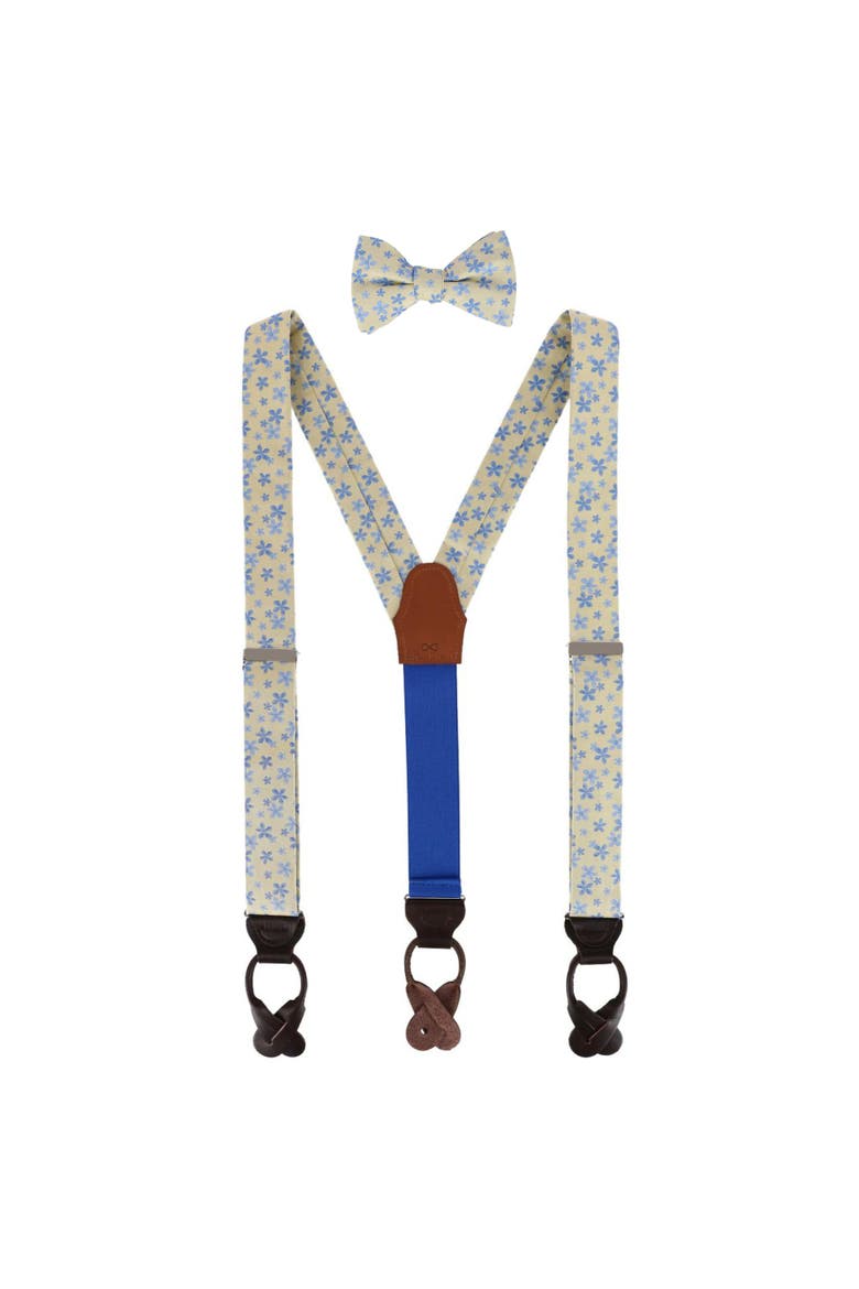 Weldon Floral Silk Suspenders (Braces) and Bow Tie Bundle, Main, color, Yellow with Light Blue