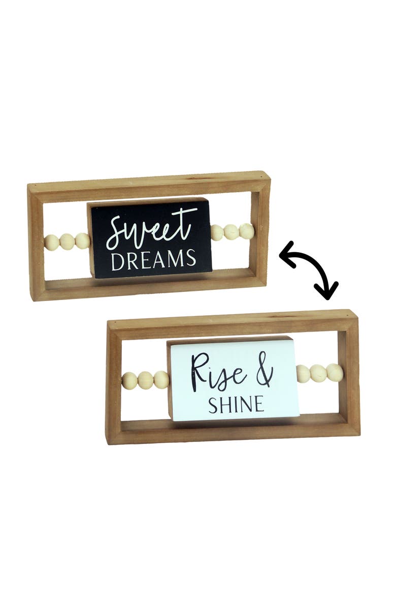 Wood 11 in. Brown Sweet Dreams and Rise & Shine Reversible Sign, Main, color, Brown