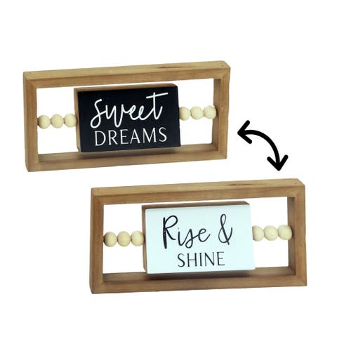 Wood 11 in. Brown Sweet Dreams and Rise & Shine Reversible Sign