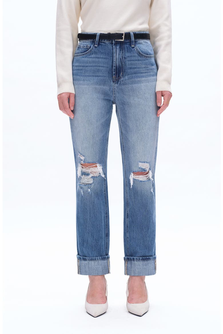 High Waist Straight Leg Ripped Jeans, Main, color, GLACIER