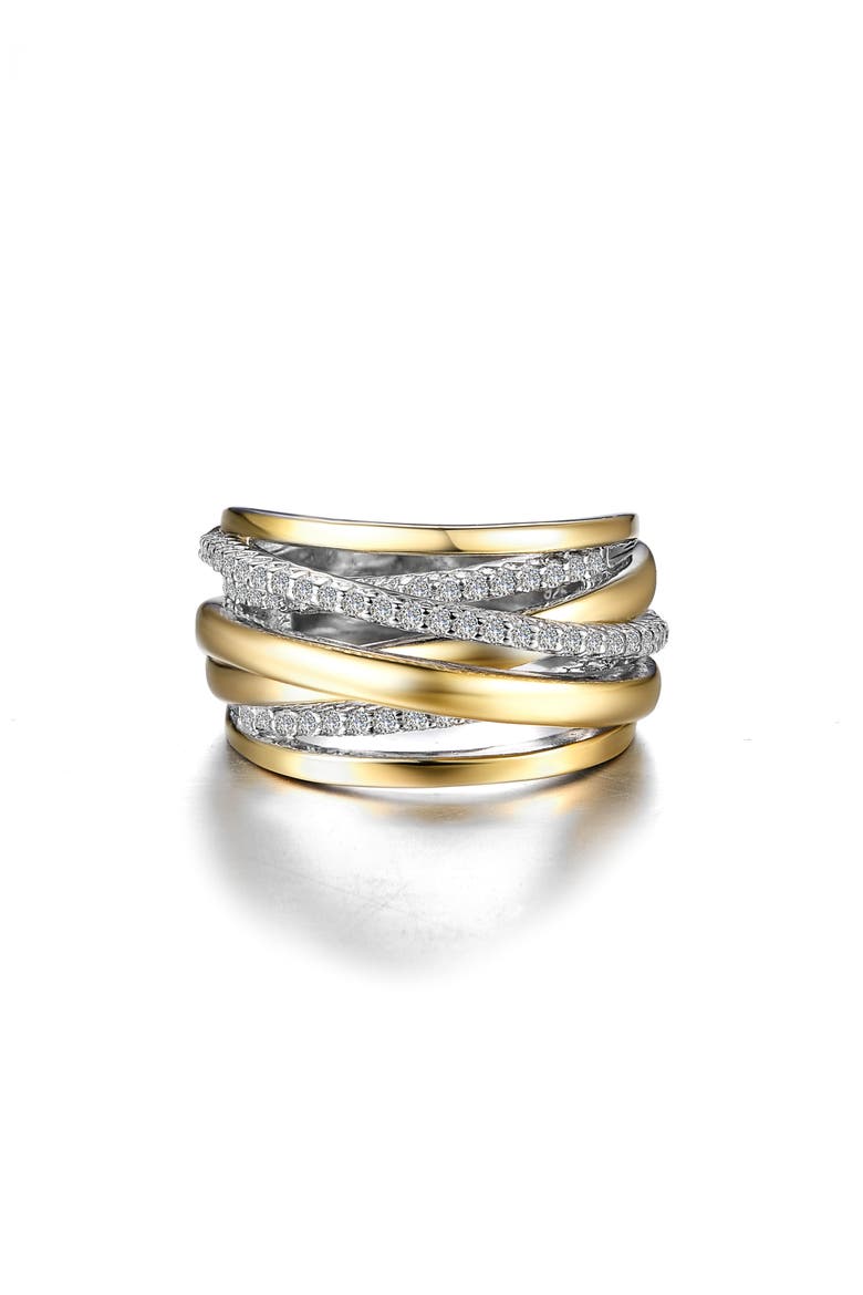 Simulated Diamond Crossover Ring, Main, color, GOLD/ SILVER/ CLEAR