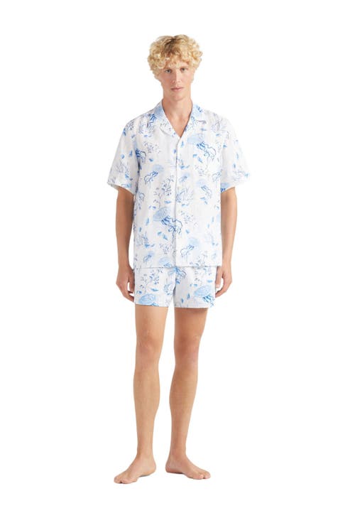 Vilebrequin Bowling Linen Shirt Medusa And Shells In White