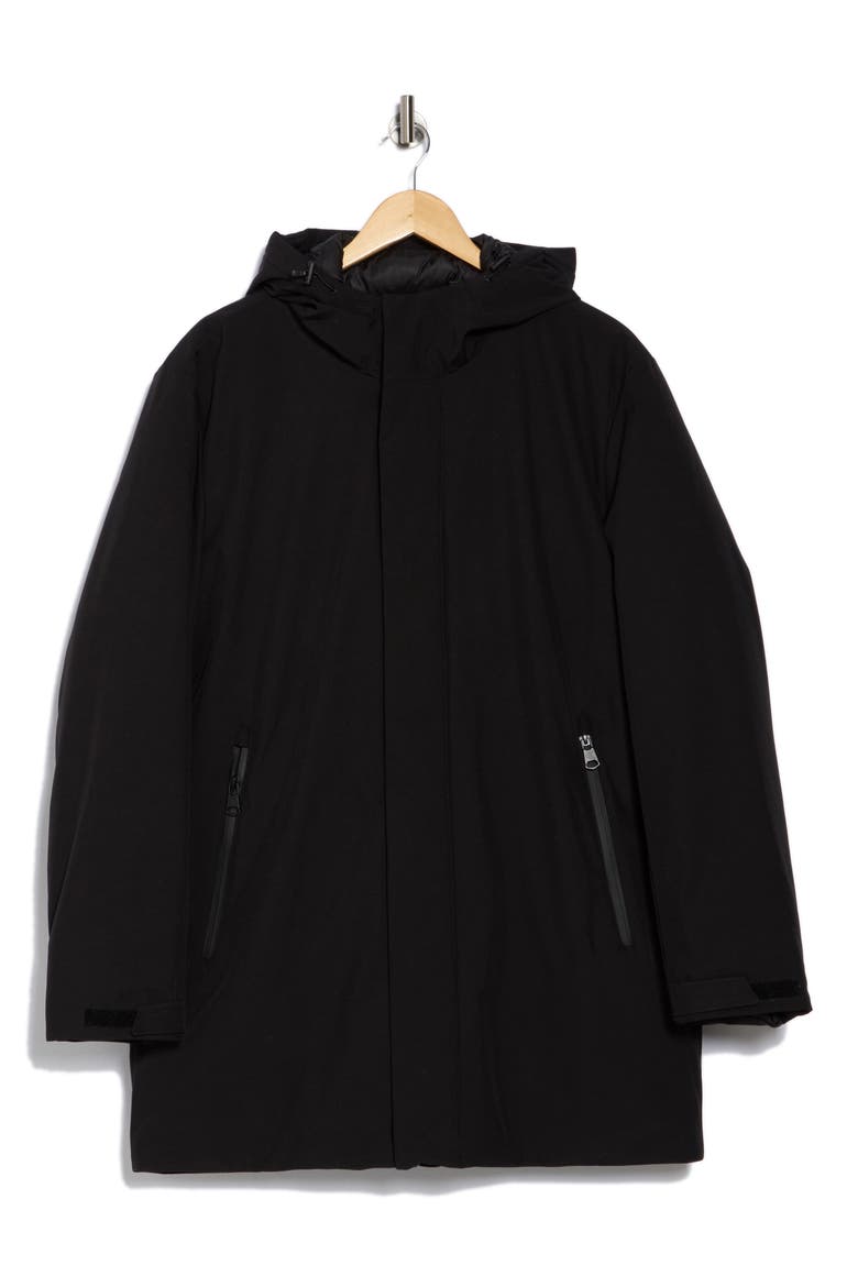 Hooded Water Resistant Stadium Jacket, Alternate, color, BLACK
