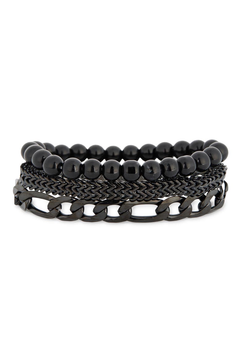 3-Pack Waterproof Mixed Chain Bracelets, Alternate, color, BLACK