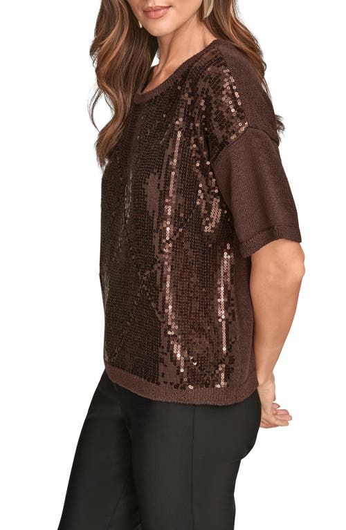 Donna Karan New York Short Sleeve Sequin Sweater In Animal Print