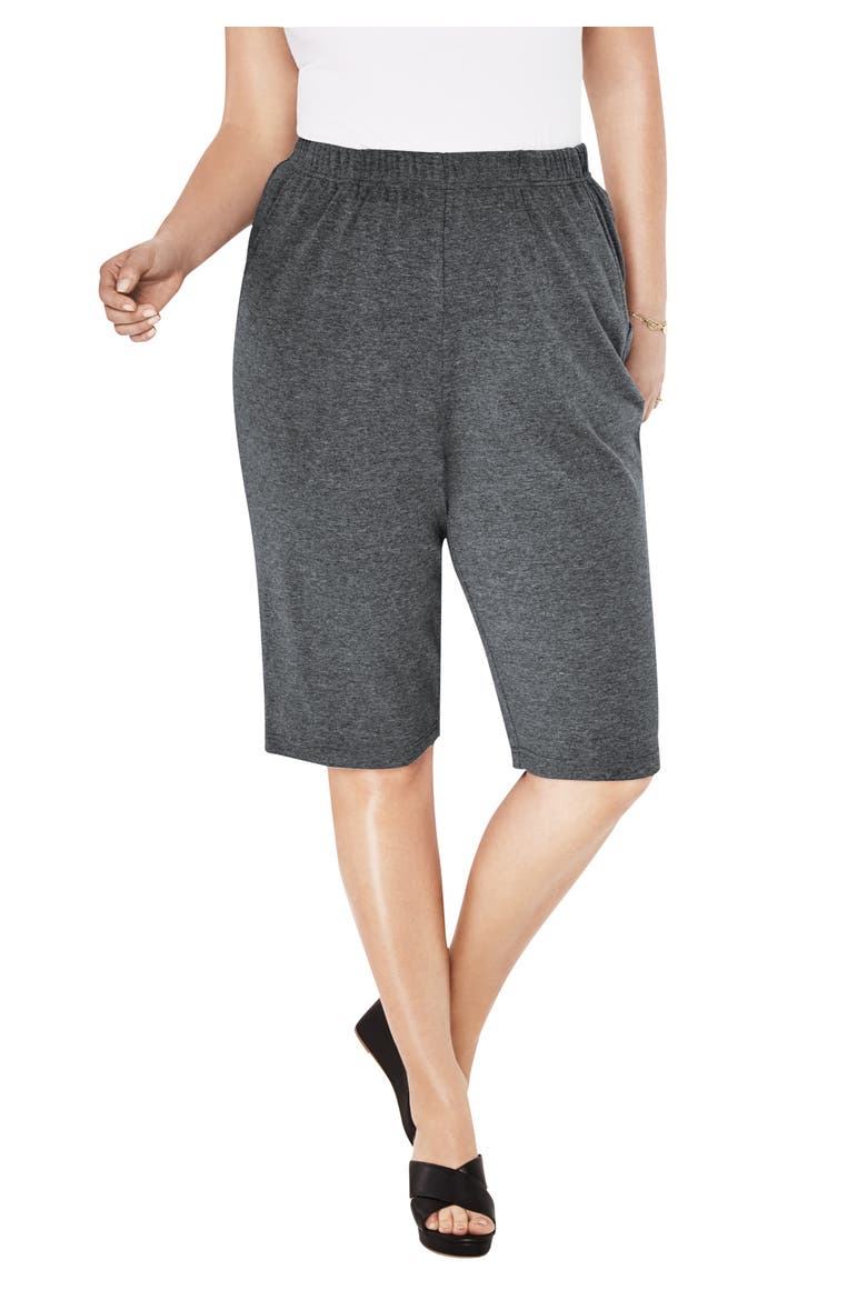 Plus Size Soft Knit Pull On Bermuda Short, Main, color, HEATHER CHARCOAL