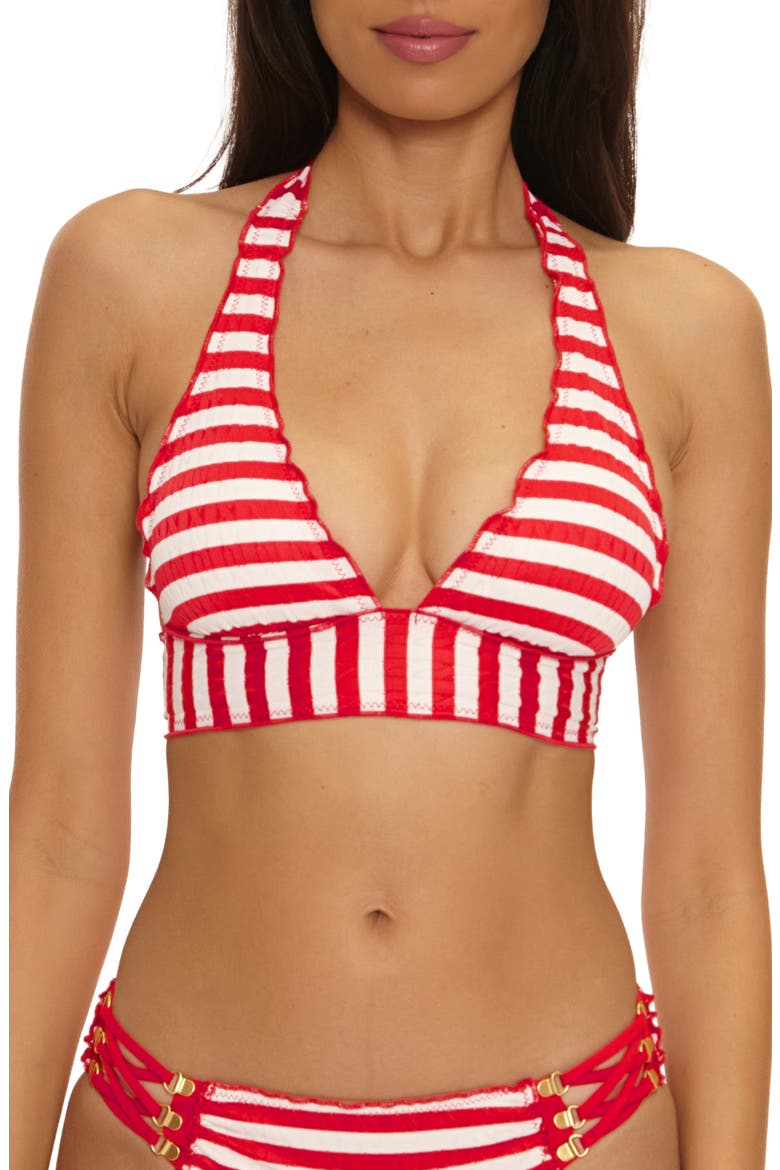 Sail Away Stripe Halter Bikini Top, Main, color, RUBY