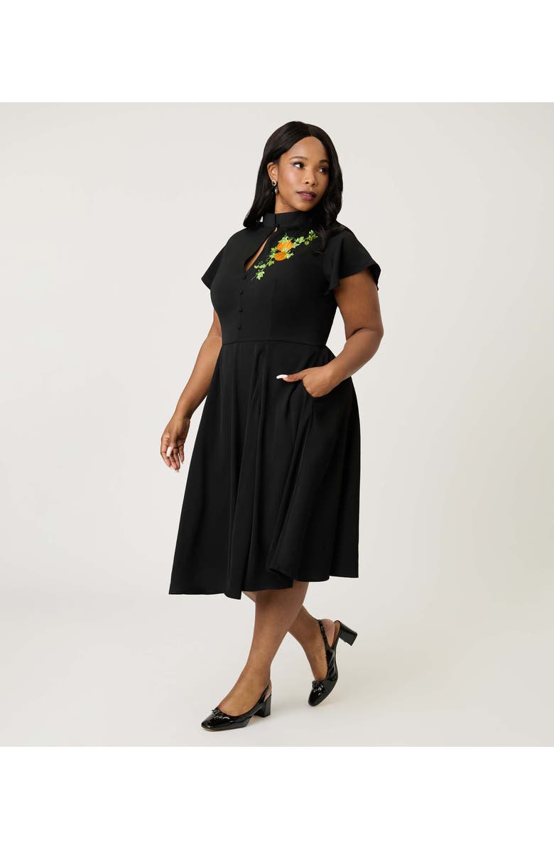 Unique Vintage Plus Size 1940s Baltimore Swing Dress, Alternate, color, Black Pumpkin