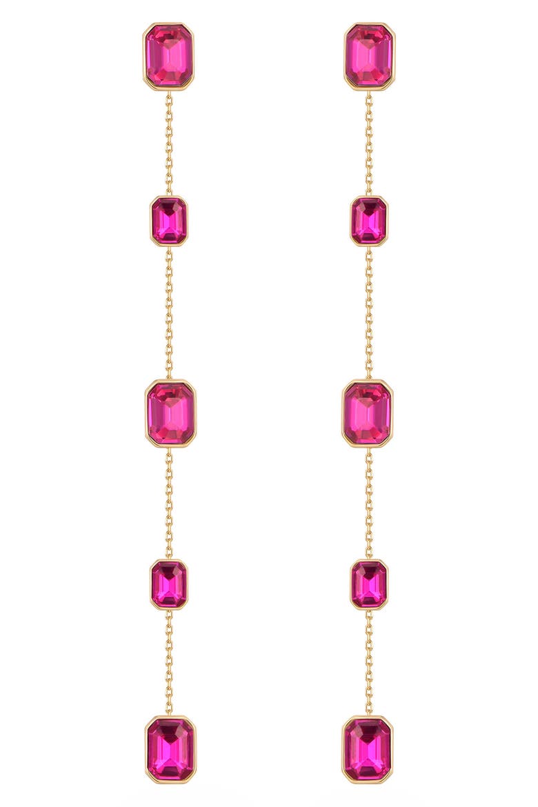 Baguette Crystal Linear Drop Earrings, Main, color, FUCHSIA