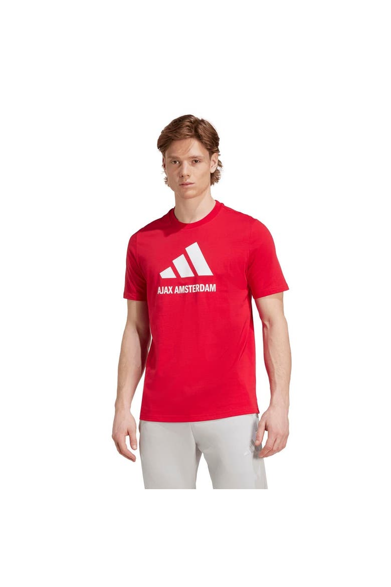 Men's adidas  Red Ajax Three-Stripe Wordmark T-Shirt, Alternate, color, Red