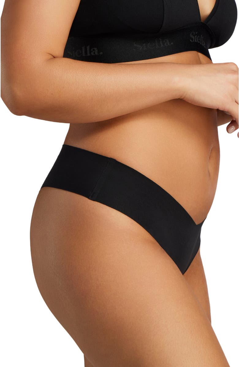 Siella Organic Cotton No-Show Thong, Alternate, color, Black